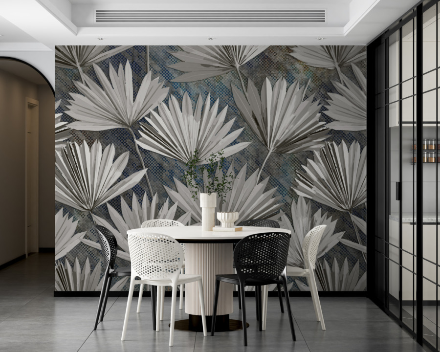 Tropisches Blattwerk Wandbild in dunklen Tönen Steel Leaf Fan - Hauptproduktbild