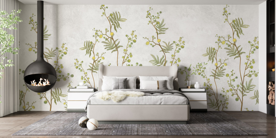 Fototapete mit floralem Motiv auf grauem Hintergrund Gelbe Blumenkugeln - Hauptproduktbild