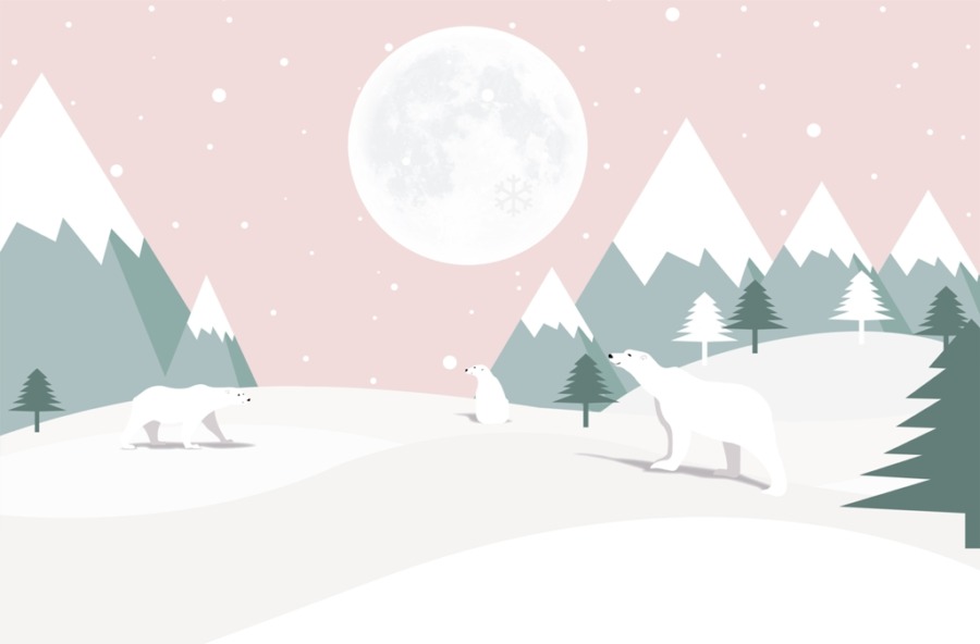 Fototapeta z nowoczesną grafiką w zimowej scenerii Białe Niedźwiedzie i Księżyc - zdjęcie numer 2