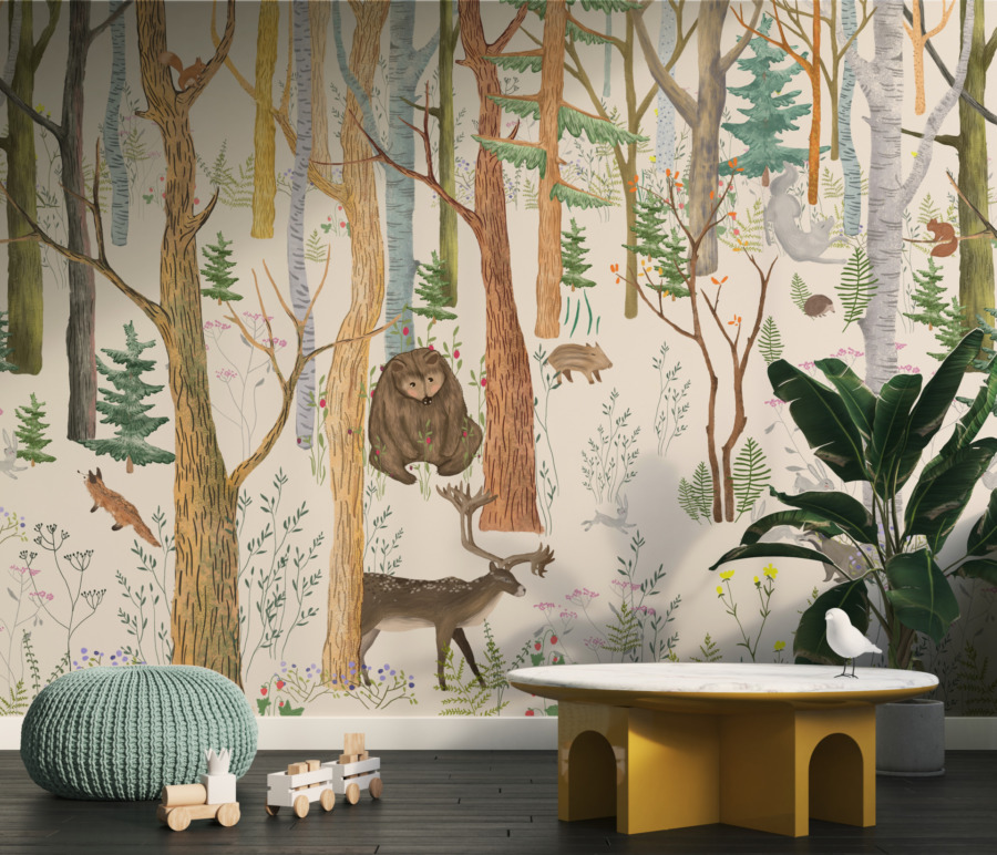Fototapete in Winterfarben mit wilden Tieren Forest Flora and Fauna - Hauptproduktbild