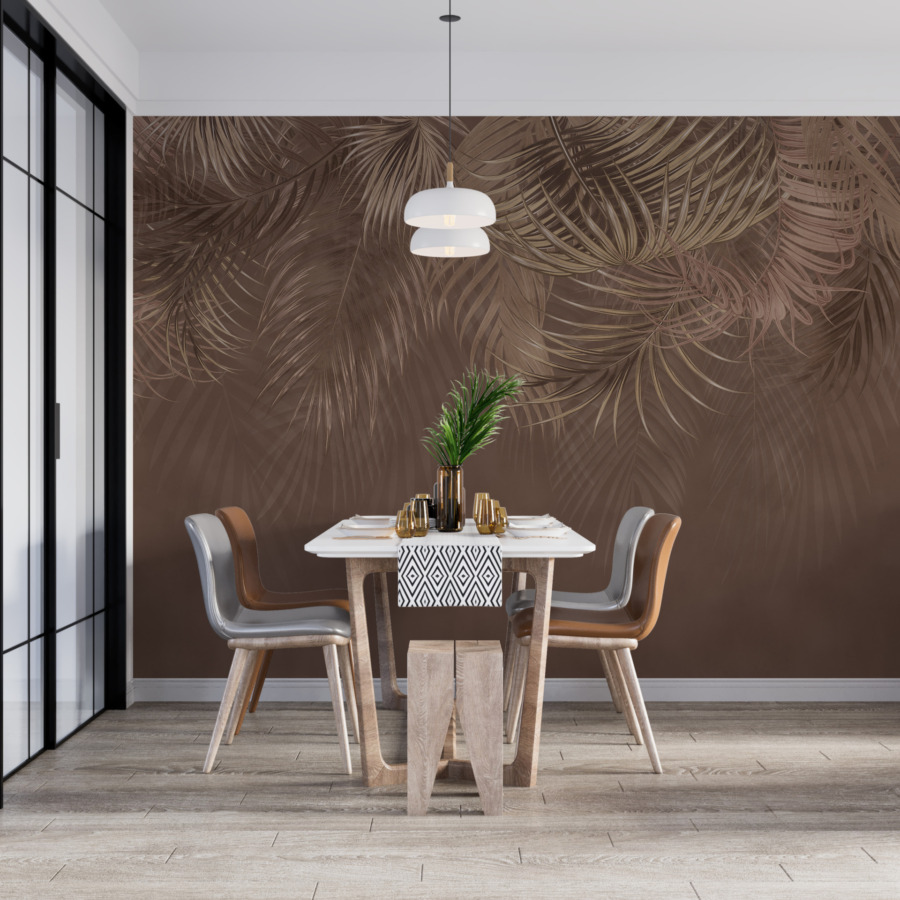 Fototapete mit tropischem Motiv in Schokoladentönen Palm Leaves in Browns - Hauptproduktbild