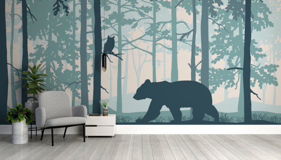 3D-Wandbild mit Waldmotiv Bär im blauen Wald - Hauptproduktbild