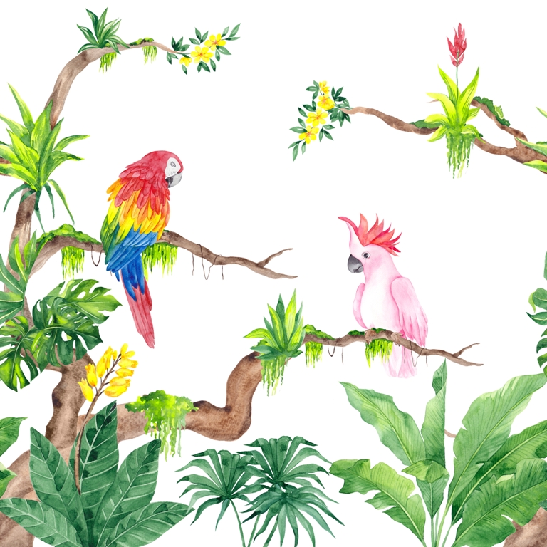 Fototapeta w delikatnych kolorach Papugi Na Gałęziach - zdjęcie numer 2