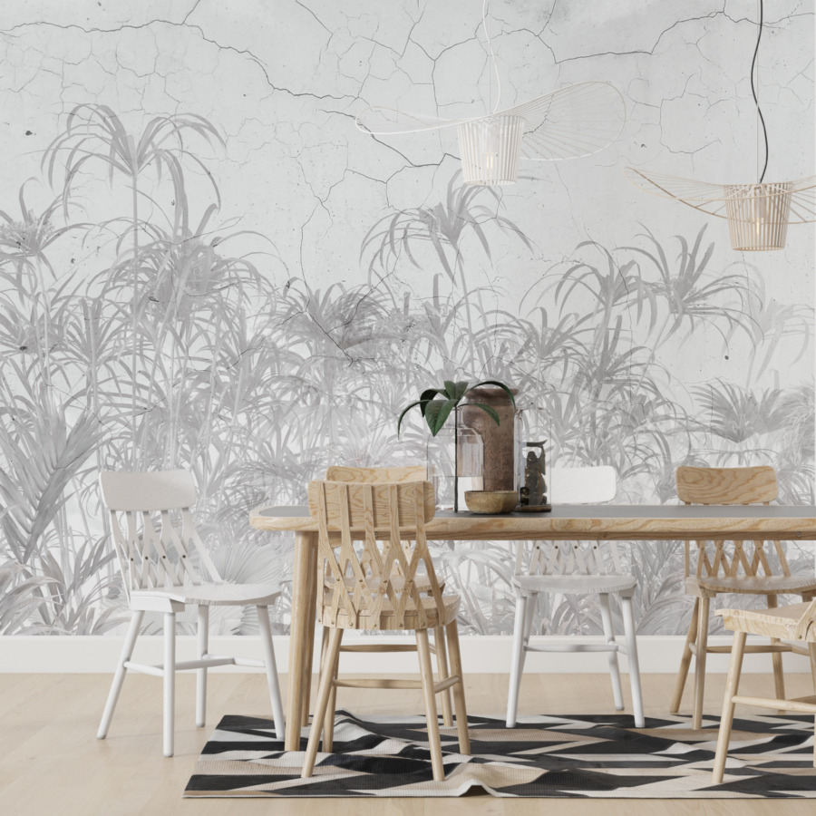 Fototapete in gedeckten Farben Graue Pflanzen an der Wand - Hauptproduktbild