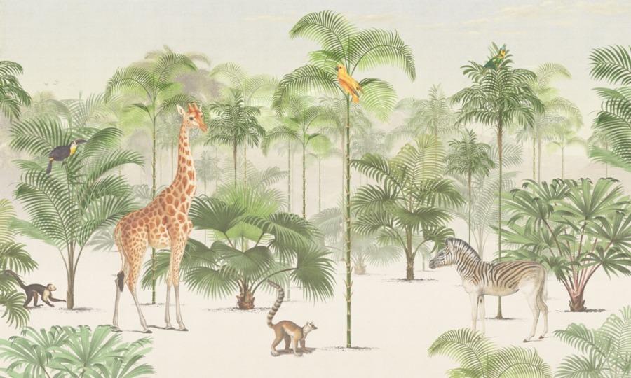 Fototapeta z egzotycznymi zwierzętami dżungli w wesołych kolorach Żyrafa w Zieleni - zdjęcie numer 2