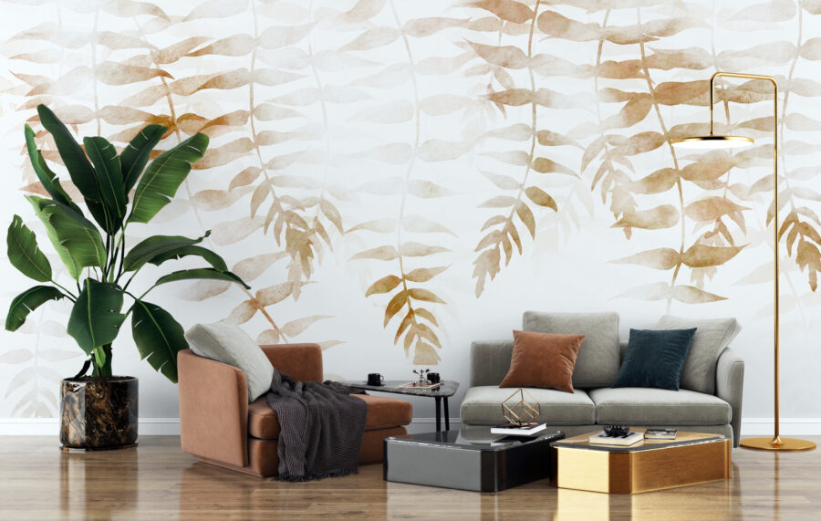 Wandbild aus symmetrischen Linien von Farnblättern, in einem zweifarbigen Schema Brown Ferns - Hauptproduktbild
