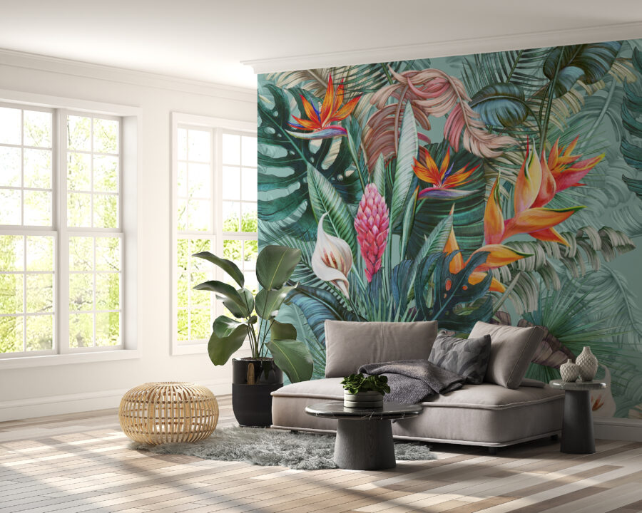 Fototapete in kräftigen Farben mit exotischem Blumenmotiv Bouquet of Tropical Flowers - Hauptproduktbild