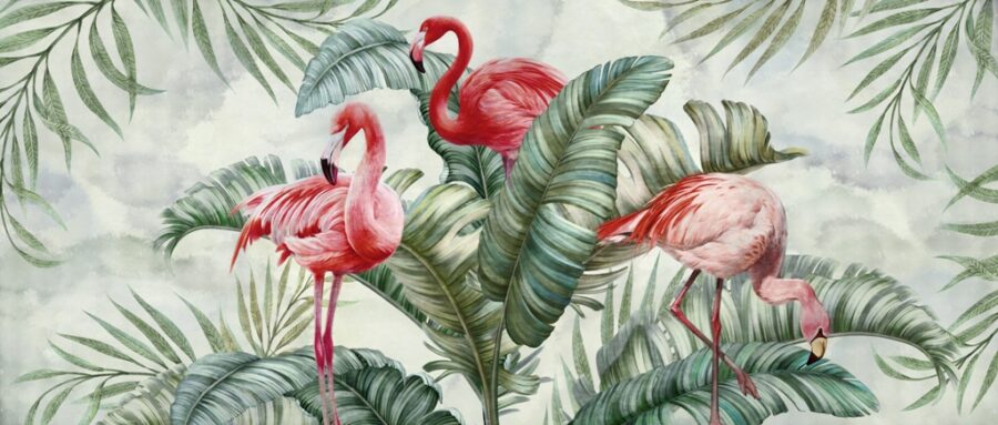 Fototapete in exotischen Farben Flamingos in Grün - Bild Nummer 2