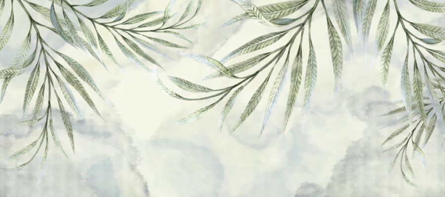 Fototapeta z delikatnym motywem roślinnym Gałązki Oliwne w Chmurach - zdjęcie numer 2