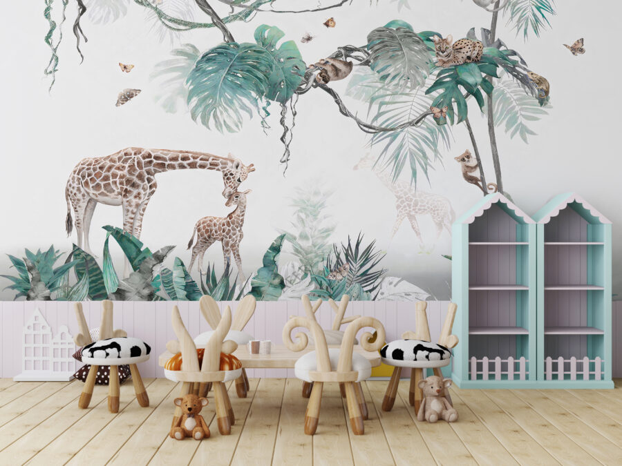 Fototapete in gedeckten Farben ideal für Kinderzimmer Wildlife Illustration - Hauptproduktbild