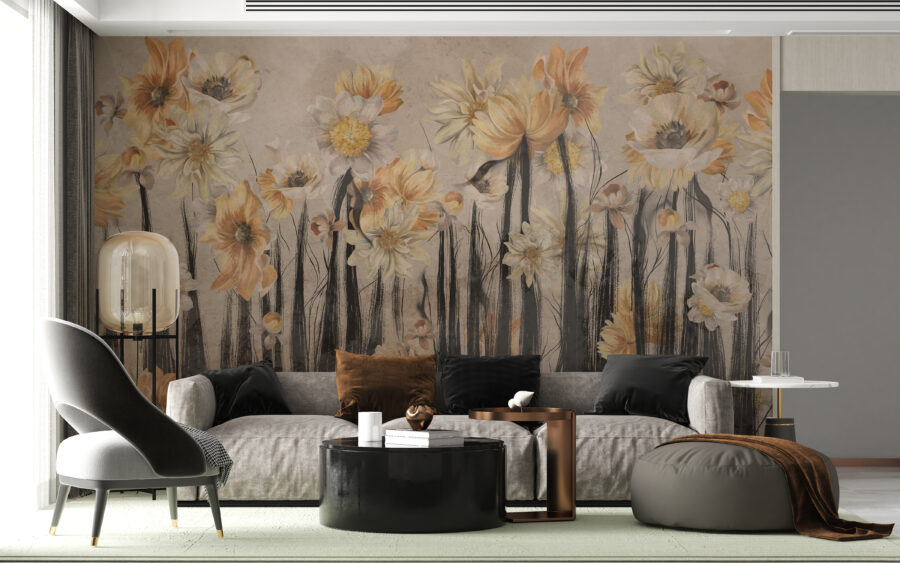Fototapete mit sonnigen Blumen ideal für Wohnzimmer Flower Field - Hauptproduktbild