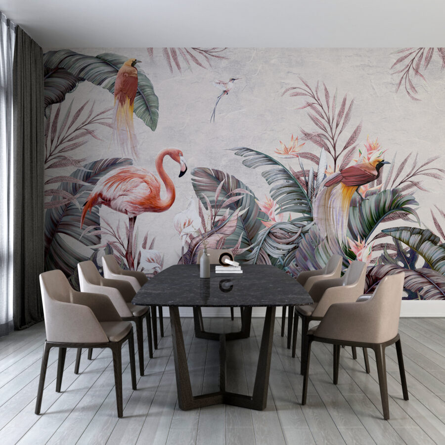 Tropische Fototapete mit interessanten Farben, die in jedes Interieur passt Vögel im Garten Eden - Hauptproduktbild