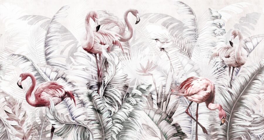 Fototapeta z egzotycznymi ptakami w stonowanych odcieniach Rodzina Flamingów - zdjęcie numer 2