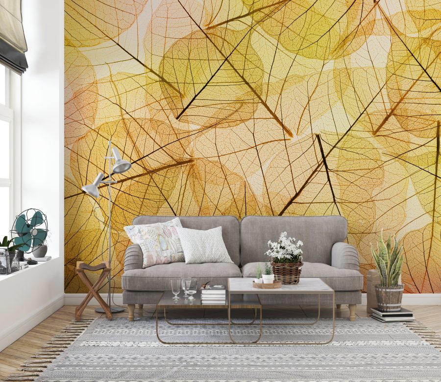 Fototapete in sonnigen Gelb- und Grüntönen Wand aus bunten Blättern - Hauptproduktbild