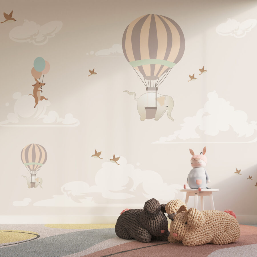Sanft gefärbte Animals In The Sky Fototapete für Kinderzimmer - Hauptproduktbild