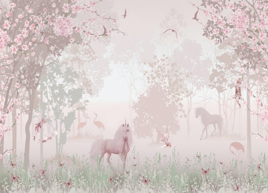 Einhorn-Wandbild in Waldstille in sanften Rosatönen Fairyland - Bild Nummer 2