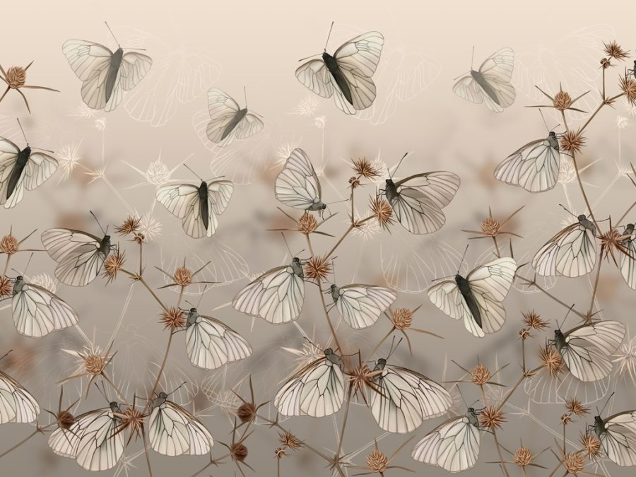 Fototapete in hellen Tönen mit zartem Motiv Weiße Schmetterlinge - Bild Nummer 2