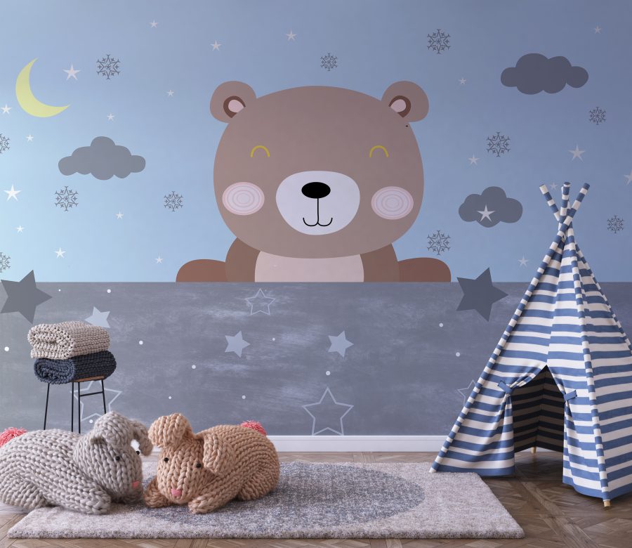 Fototapete mit einem niedlichen Teddybär mit geschlossenen Augen, perfekt für ein Kinderzimmer Brauner Teddybär - Hauptproduktbild