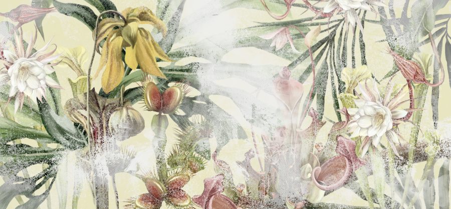 Fototapeta z tropikalną florą w delikatnej kolorystyce Egzotyka Roślin - zdjęcie numer 2