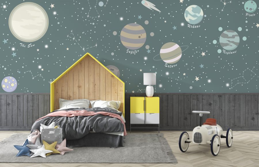 Fototapete mit Himmelskarte und Sternen für Kinder Colourful Planets - Hauptproduktbild