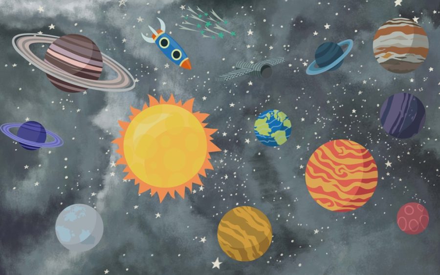 Tapete mit Planeten in fröhlichen Farben für Kinder Bunter Kosmos - Bild Nummer 2
