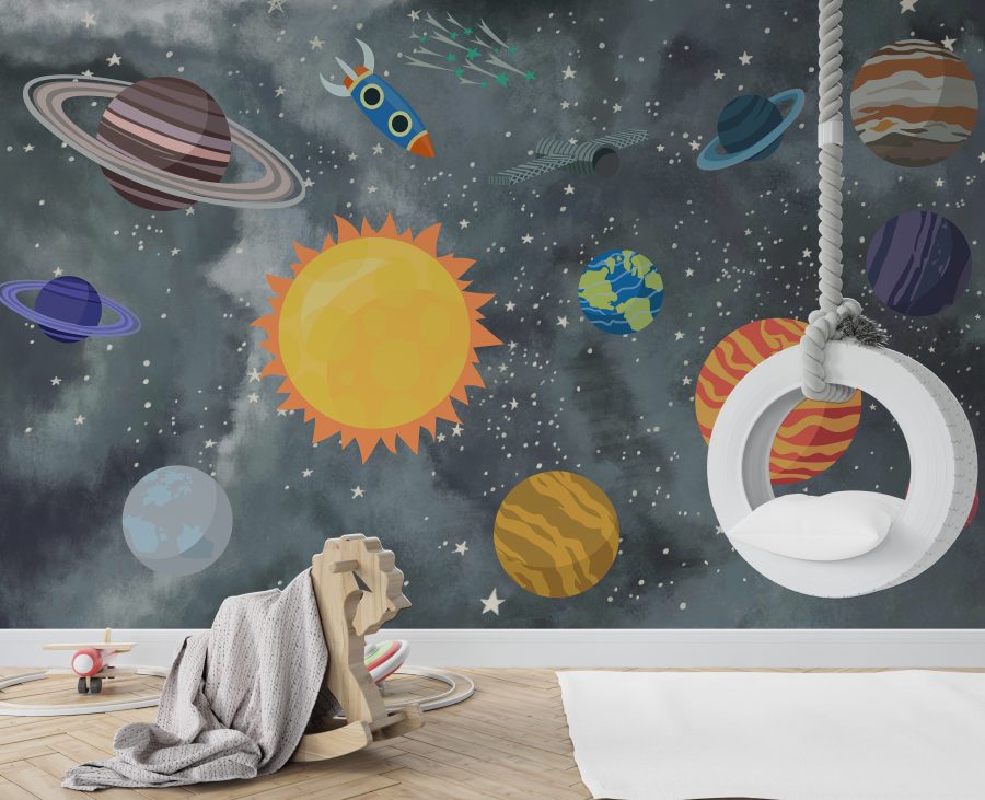 Tapete mit Planeten in fröhlichen Farben für Kinder Colourful Cosmos - Hauptproduktbild