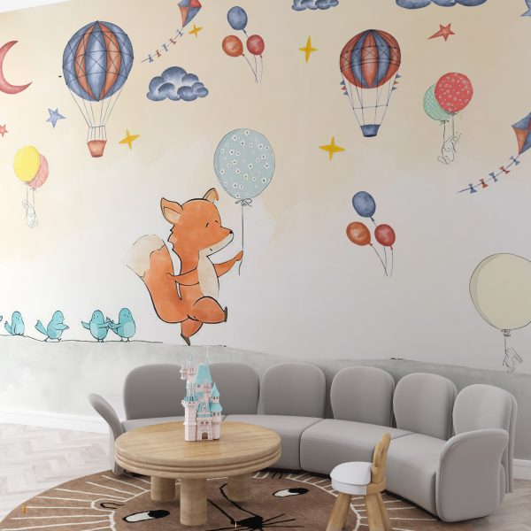 Wandgemälde Fuchs mit einem Luftballon