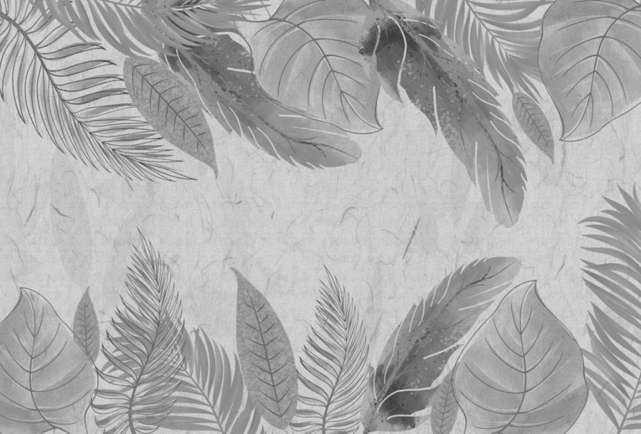 Fototapete mit Zeichnung von tropischen Blättern Grey Leaf Frame - Produktbild Nummer 2