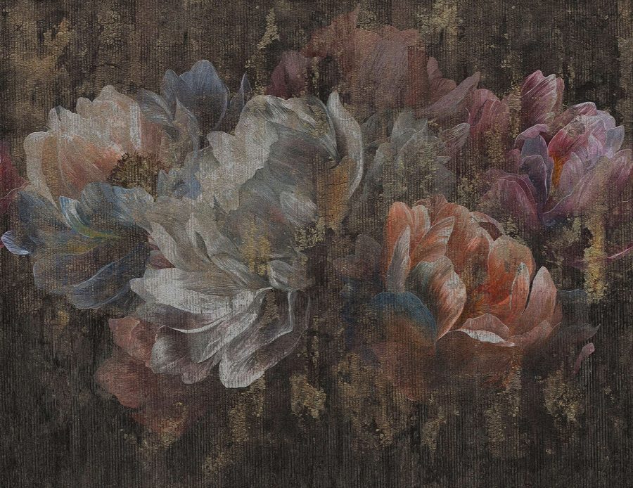 Fototapete in gedeckten Farben mit Blumenstrauß mit sichtbarer Textur Stoff in Pfingstrosen - Bild Nummer 2