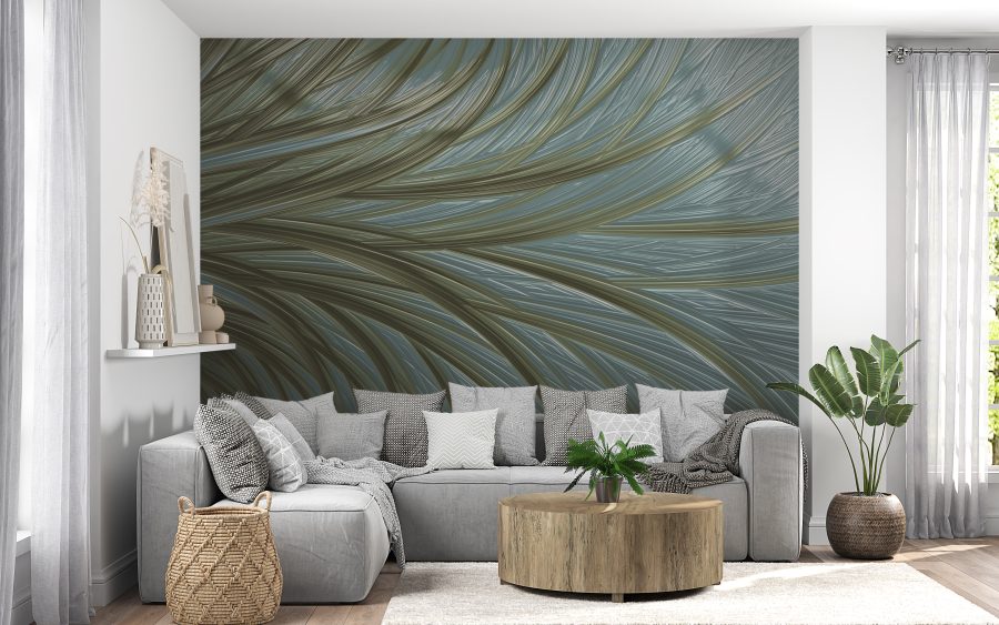 3D-Wandbild mit tropischem Blattmotiv Grün und Blau - Hauptproduktbild