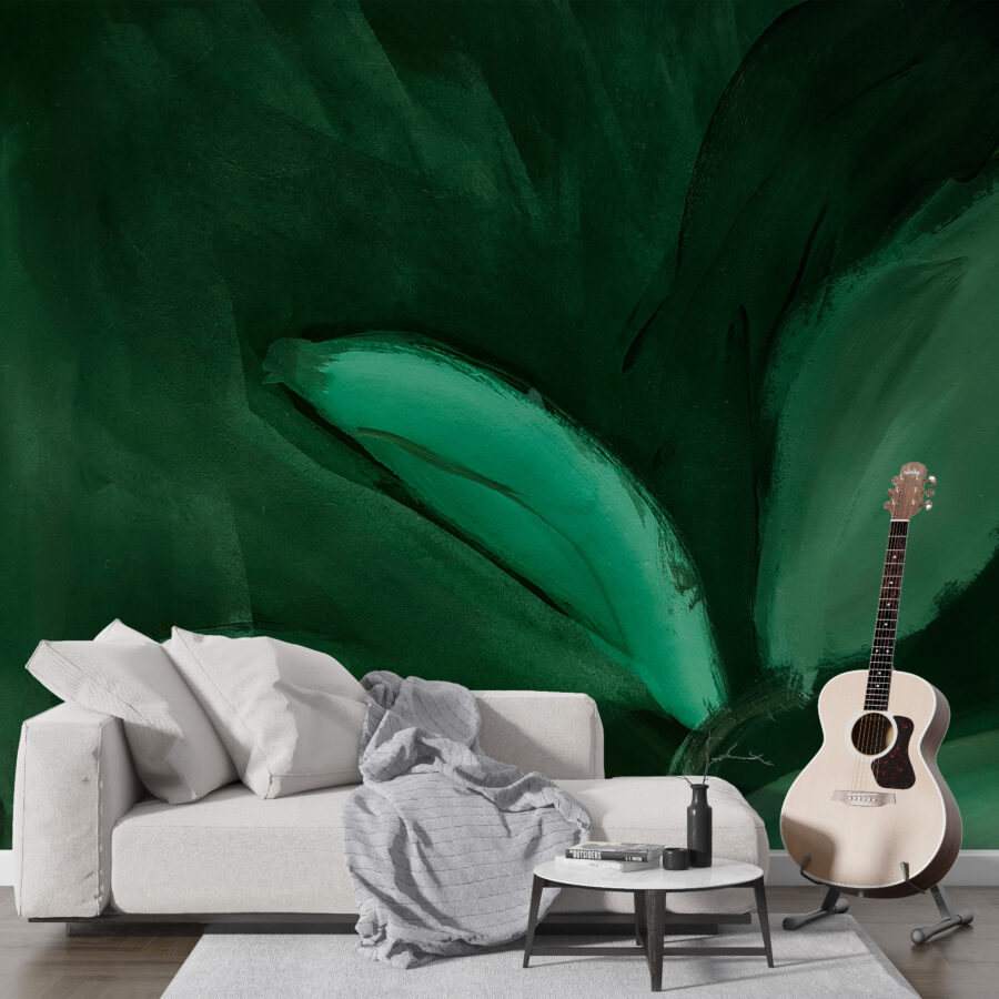 Fototapete in Grüntönen mit einem abstrakten Bild eines tropischen Blattes Bright Green - Hauptproduktbild