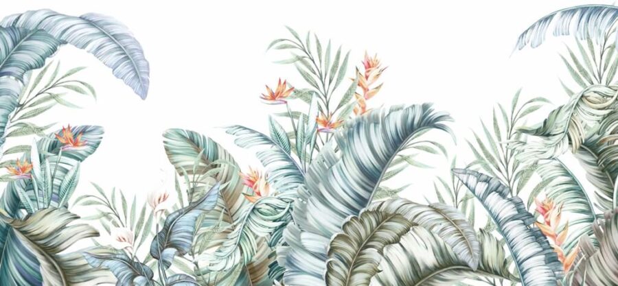 Fototapete mit exotischer Flora in sanften Farben auf hellem Hintergrund, ideal für moderne Räume Gemüse-Grafiken - Bild Nummer 2