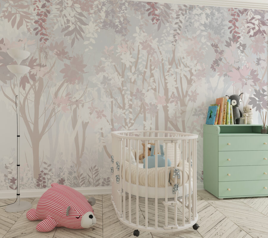 Fototapete in warmen, sanften Farben mit Blumenmotiv Spring Forest für Kinderzimmer - Hauptproduktbild