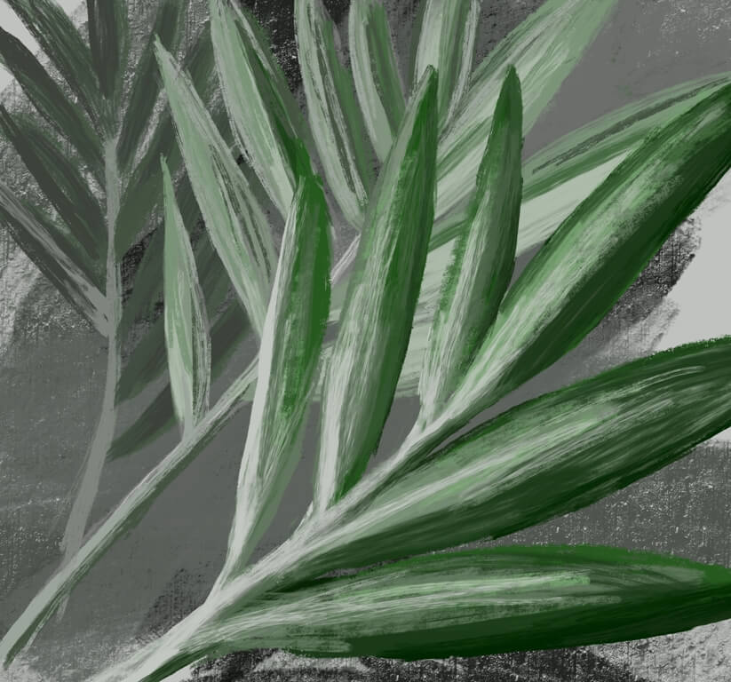Fototapete mit großen exotischen Blättern ideal für das Wohnzimmer Green Twigs - Bild Nummer 2