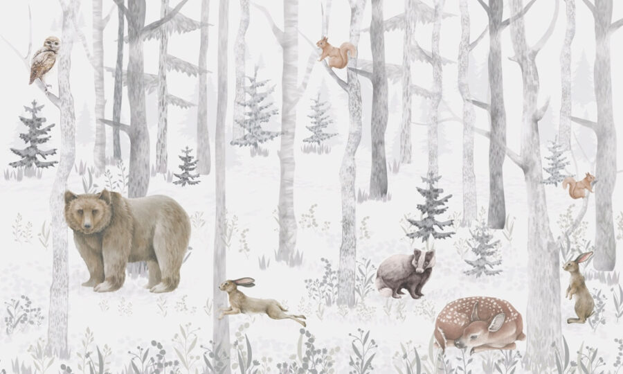 Fototapeta do pokoju dziecięcego z leśnymi zwierzętami Zimowy Las - zdjęcie numer 2