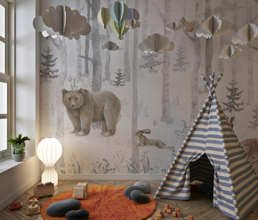 Kinderzimmer Fototapete mit Waldtieren Winterwald - Hauptproduktbild