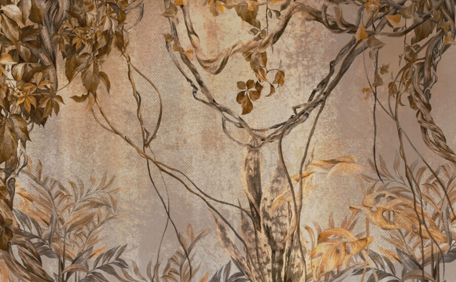Fototapete, die das Thema der tropischen Vegetation in warmen, gedämpften Farben an die Wand bringt Exotic Vines - Bild Nummer 2