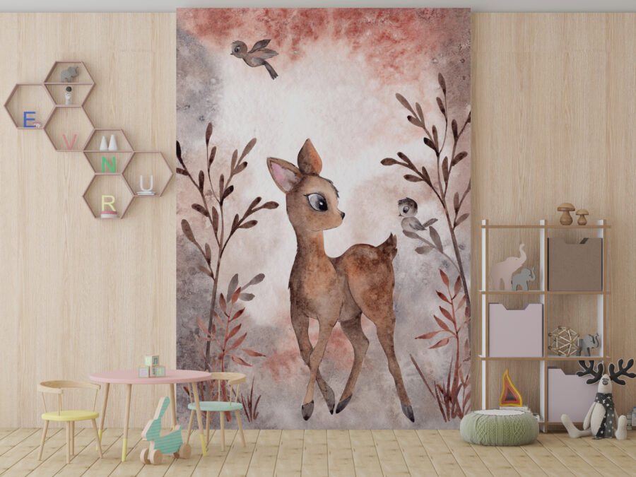 Fototapete für Kinder mit niedlichem Tier in sanften Farben Kleiner Hirsch - Hauptproduktbild