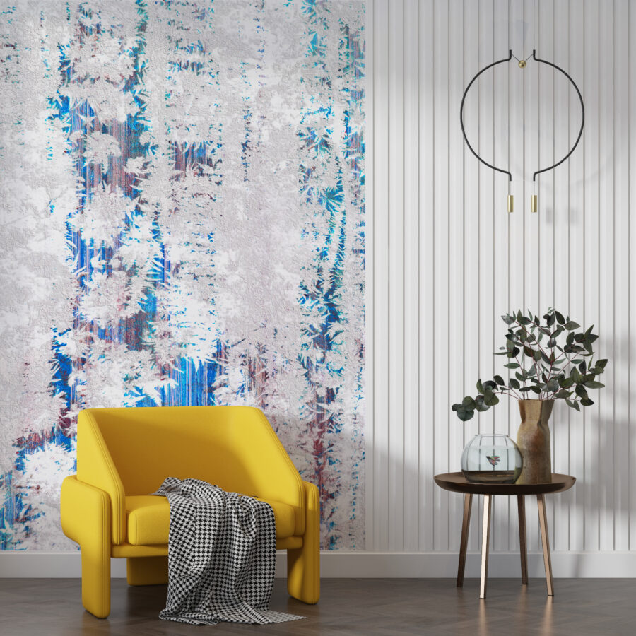 Fototapete mit zartem Blumenmotiv in zwei dominierenden Farben Weiß und Blau - Hauptproduktbild
