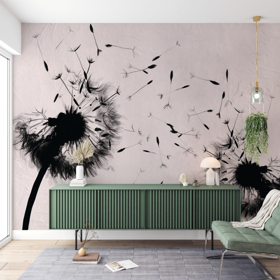 Wandbild im modernen Stil mit Blumenmotiv in dunklen Tönen Black Blowers - Hauptproduktbild