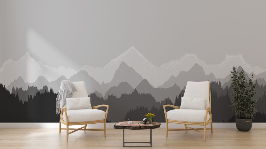3D-Wandbild und moderne Schattierungen von Mountains in Grey - Hauptproduktbild