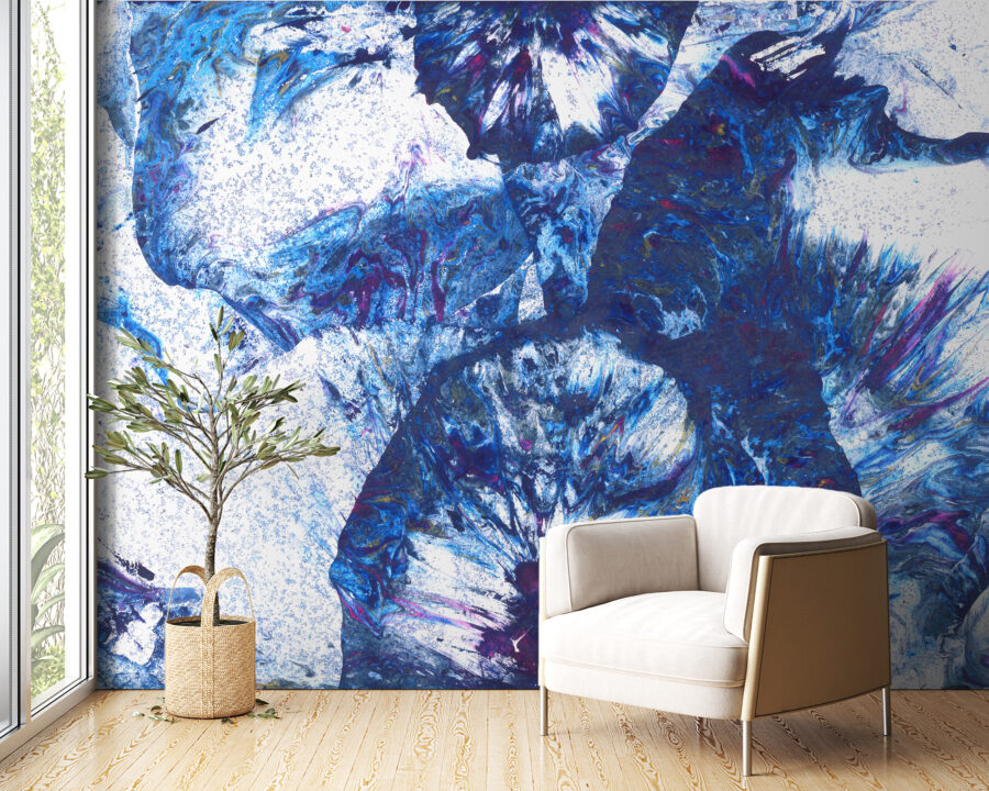 Fototapete in Weiß- und Blautönen in einer modernen Komposition Granatapfelwellen - Hauptproduktbild