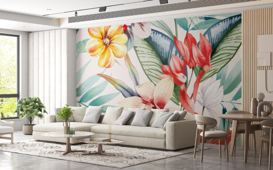 Fototapete in leuchtenden Farben mit tropischen Pflanzen Colourful Flowers - Hauptproduktbild