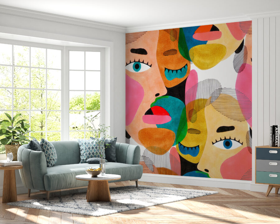 Fototapete in modernem Stil und abstrakter Form Colourful Faces - Hauptproduktbild