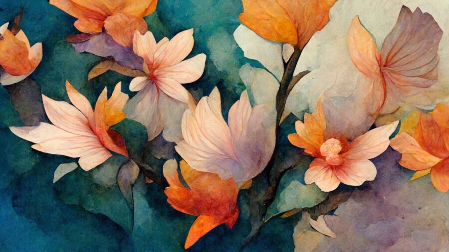 Fototapeta w ciepłych jesiennych kolorach Malowane Kwiaty - zdjęcie numer 2