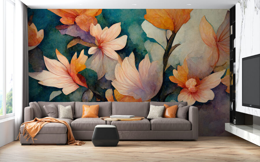 Fototapete in warmen Herbstfarben Painted Flowers - Hauptproduktbild