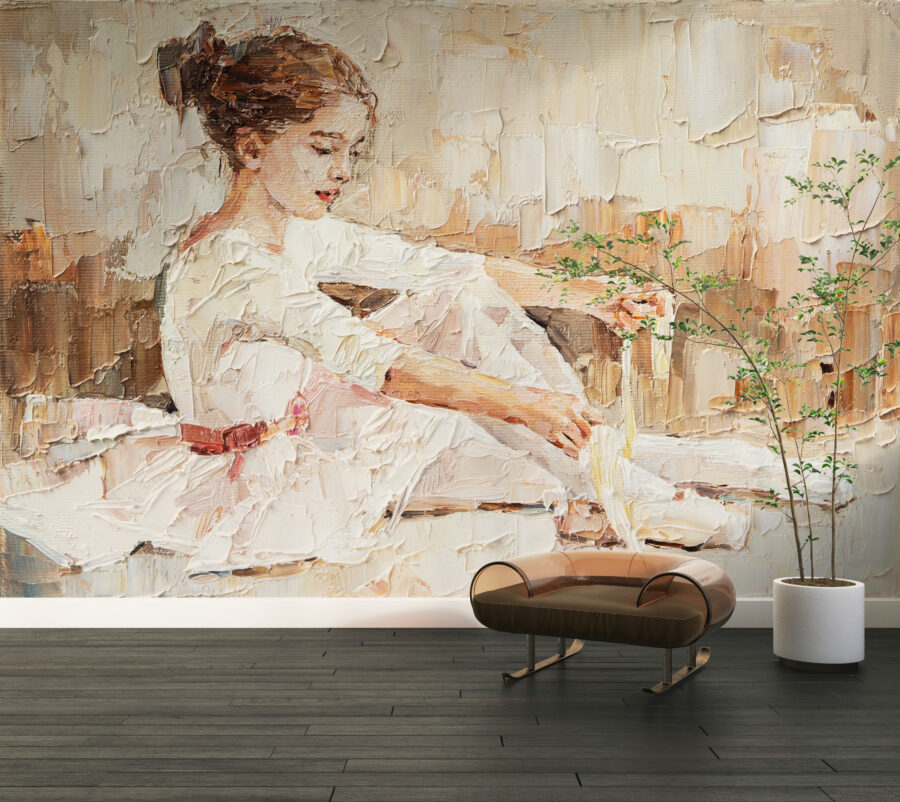 Fototapete, die eine Pinselmalerei mit einem subtilen Thema der jungen Ballerina imitiert - Hauptproduktbild