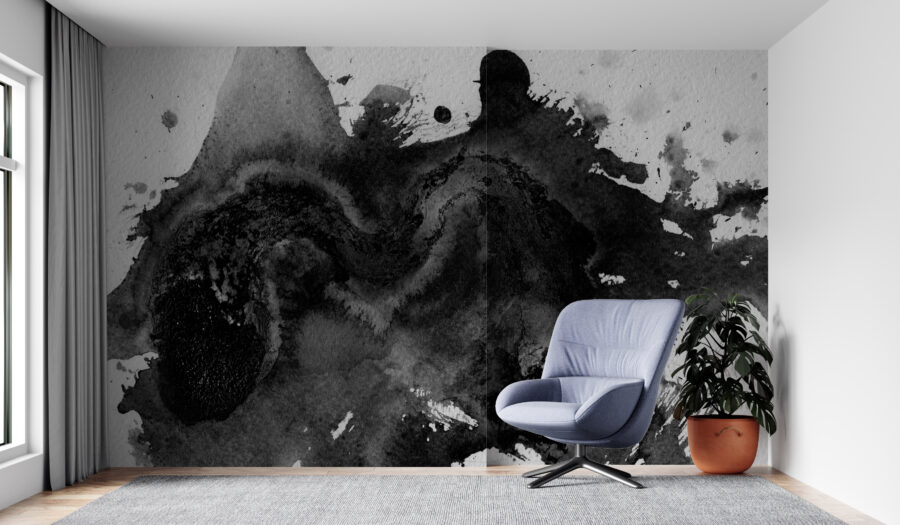 Abstrakte Fototapete in dunklen Farben, passend zu einem hellen, modernen Interieur Black Blob - Hauptproduktbild