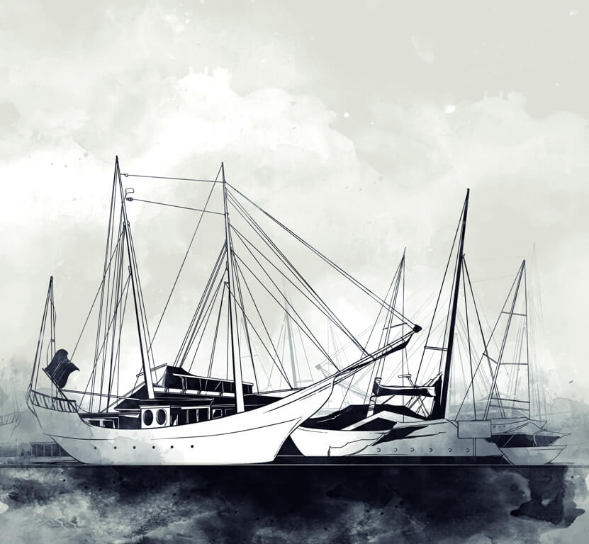 Fototapeta z akcentem morskim w ponadczasowych odcieniach bieli i czerni Żaglowce w Porcie - zdjęcie numer 2