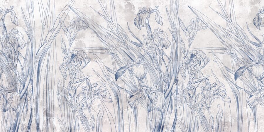 Wandmalerei im Stil der Zeichnung durch Kohlepapier Blaue Blumen - Bild Nummer 2